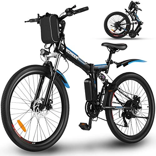 Bicicletas eléctrica : ANCHEER Bicicleta Electrica Plegable, Bicicletas Plegables Adulto 26'', E-Bike de Montaña, Motor de 250 W, Batería de 36V / 8Ah de Litio Extraíble, 21 Engranaje de Velocidad, Freno de Disco
