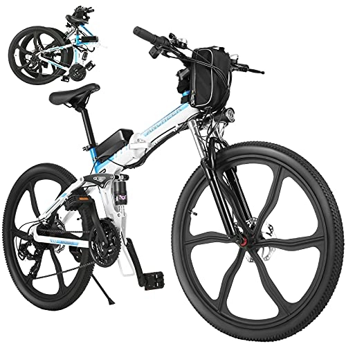 Bicicletas eléctrica : ANCHEER Bicicleta Electrica Plegable, Bicicletas Plegables Adulto 26 Pulgadas, E-Bike de Montaña, Motor de 350 W, Batería de 36V / 8Ah, 21 Engranaje de Velocidad, Frenos de Disco Shimano