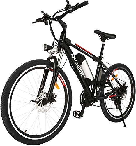 Bicicletas eléctrica : ANCHEER Bicicleta eléctrica de montaña, 250 W, 26 pulgadas, bicicleta eléctrica con batería de iones de litio extraíble de 36 V 8 AH para adultos, cambio de 21 velocidades