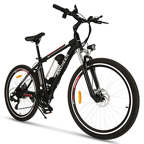 Bicicletas eléctrica : ANCHEER Bicicleta eléctrica de montaña, 26" / 27, 5 pulgadas, bicicleta eléctrica con batería de litio de 36 V, 8 Ah / 10 Ah / 12, 5 Ah y marchas Shimano de 21 velocidades Explorer negro rojo 8 Ah