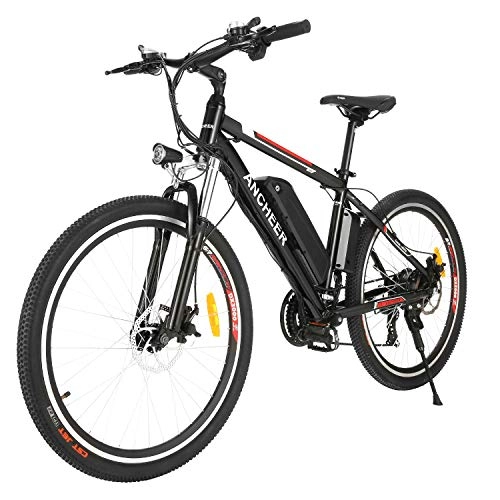 Bicicletas eléctrica : ANCHEER Bicicleta Eléctrica de Montaña de 26 / 27, 5", Bicicleta Eléctrica con Batería de Litio de 8Ah / 10Ah / 12, 5Ah y Desviador de 21 Velocidades (AE1_P_Negro)