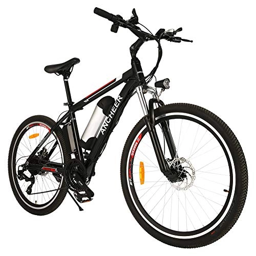 Bicicletas eléctrica : ANCHEER Bicicleta Eléctrica de Montaña de 27, 5", Bicicleta Eléctrica con Batería de Litio de 10Ah 360Wh y Desviador de 21 Velocidades, con Pantalla LCD (AE1_Negro Rojo)