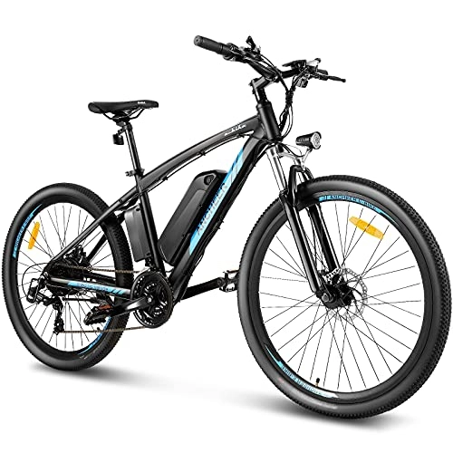 Bicicletas eléctrica : ANCHEER Bicicleta Eléctrica de Montaña de 27, 5", Bicicleta Eléctrica con Batería de Litio de 10Ah 360Wh y Desviador de 21 Velocidades, con Pantalla LCD (AE7_Azul Negro)