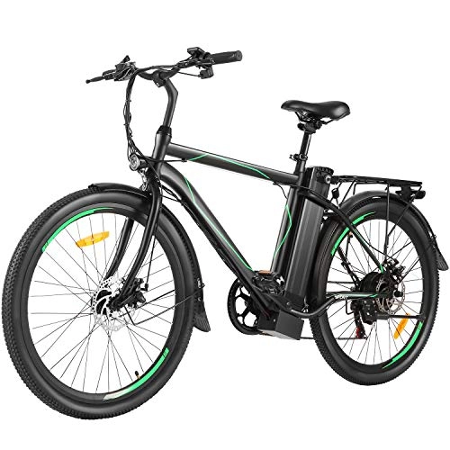 Bicicletas eléctrica : ANCHEER Bicicleta eléctrica eBike de 19"con batería de Litio de 42V 10Ah Shimano Bicicleta de montaña de 21 velocidades para Adultos