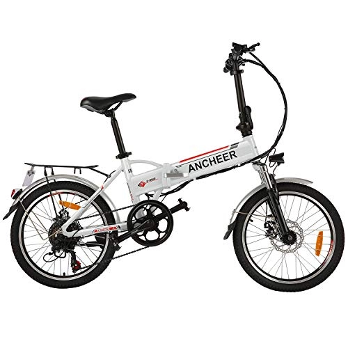 Bicicletas eléctrica : ANCHEER Bicicleta Eléctrica Plegable 20 Pulgadas, con Batería Extraíble 36V 8Ah, 250W Motor, Shimano de 7 Velocidades hasta 25km / h para la Transporte de Ciudad (20" Plegable Blanco)