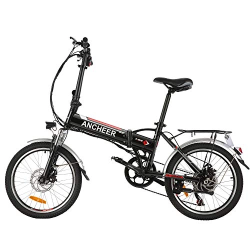 Bicicletas eléctrica : ANCHEER Bicicleta Eléctrica Plegable 20 Pulgadas, con Batería Extraíble 36V 8Ah, 250W Motor, Shimano de 7 Velocidades hasta 25km / h para la Transporte de Ciudad (20 Plegable Negro)