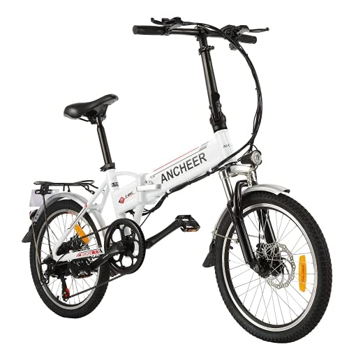 Bicicletas eléctrica : ANCHEER Bicicleta eléctrica Plegable, Bicicleta eléctrica de 20 / 26 Pulgadas, con Batería de Litio de 36V 8Ah extraíble y 21 Velocidades (AE4 Blanco Rojo)