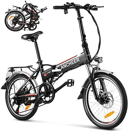 Bicicletas eléctrica : ANCHEER Bicicleta eléctrica Plegable, Bicicleta eléctrica de 20 / 26 Pulgadas, con Batería de Litio de 36V 8Ah extraíble y 21 Velocidades (AE4 Negro)