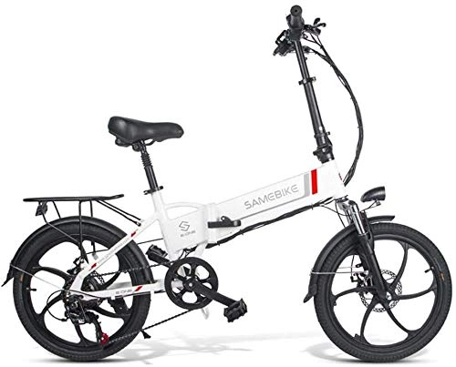 Bicicletas eléctrica : ANCHEER SAMEBIKE Bicicleta Eléctrica Plegable, E Bike 20 Pulgadas con Batería de Litio 48V 10.4 Ah, Shimano 7 Speed Motor 350 W 30 km / h (Blanco)