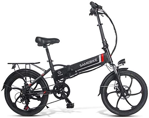 Bicicletas eléctrica : ANCHEER SAMEBIKE Bicicleta Eléctrica Plegable, E Bike 20 Pulgadas con Batería de Litio 48V 10.4 Ah, Shimano 7 Speed Motor 350 W 30 km / h (Negro)