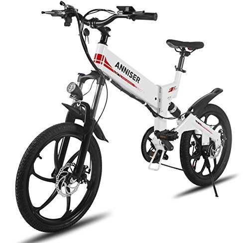 Bicicletas eléctrica : ANNISER - Bicicletas elctricas de 50, 8 cm. Bicicleta de montaña elctrica plegable, 250 W, 48 V Samsung batera Cell E-Bike, bicicleta elctrica para hombre y mujer, blanco