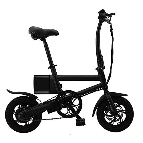 Bicicletas eléctrica : AOLI Bicicleta plegable eléctrica, Adulto de dos ruedas Mini Pedal eléctrico del coche del marco ultra ligero Vespa aleación de aluminio, con 12 pulgadas Velocidad máxima 25 km / h, Negro