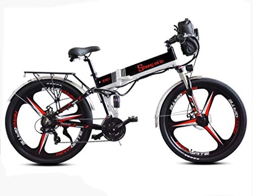 Bicicletas eléctrica : AQWWHY 26 '' Bicicleta eléctrica de montaña con la batería de Doble extraíble de Gran Capacidad de Iones de Litio (48V 350W), Plegable Bicicleta eléctrica 21 Speed ​​Gear y Modos de Trabajo de Tres