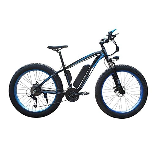 Bicicletas eléctrica : AYHa Adulto Nieve bicicleta eléctrica, 4, 0 Fat Tire batería eléctrica de la bicicleta profesional del freno de disco 27 ​​de velocidad 48V15Ah litio adecuados para 160-190 cm Unisex, azul negro, 36V15A