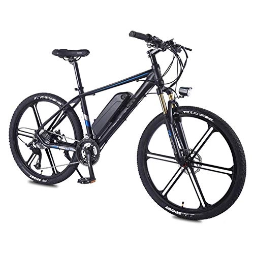 Bicicletas eléctrica : AYHa Bicicleta de montaña eléctrica, 350W 26 'Adultos Bicicleta eléctrica urbana Batería de litio extraíble Frenos de disco doble de 27 velocidades Marco de aleación de aluminio Unisex, Negro, 10AH