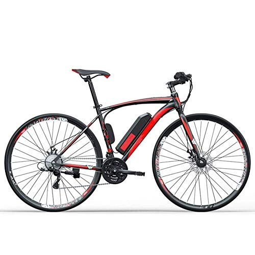Bicicletas eléctrica : AYHa Bicicleta eléctrica de carretera para adultos, 250 W 36 V Batería extraíble 27 'City E-Bike 27 velocidades Transmisión de engranajes Frenos de disco doble Unisex, rojo, 8AH