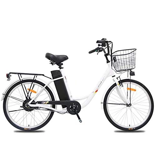 Bicicletas eléctrica : AYHa Bicicleta eléctrica de ciudad para adultos, motor sin escobillas de 250 W, bicicleta eléctrica de viaje de 24 pulgadas, 36 V, 10, 4 Ah, batería extraíble con asiento trasero unisex, Blanco