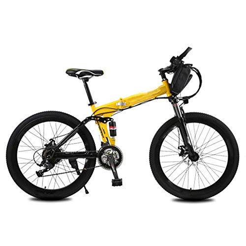 Bicicletas eléctrica : AYHa Bicicleta eléctrica plegable asistida, 21 velocidades 240 W 26 pulgadas Bicicleta eléctrica urbana para adultos con batería extraíble Commute Ebike Frenos de disco doble Unisex, Amarillo, CD 16Ah