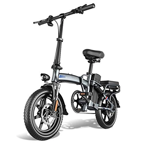 Bicicletas eléctrica : AYHa Bicicleta plegable eléctrica, 48V batería de litio extraíble 400W Motor 14" adultos pedal eléctrico Assist Frenos E-Bici de doble disco con el casco y la cesta unisex, 12AH