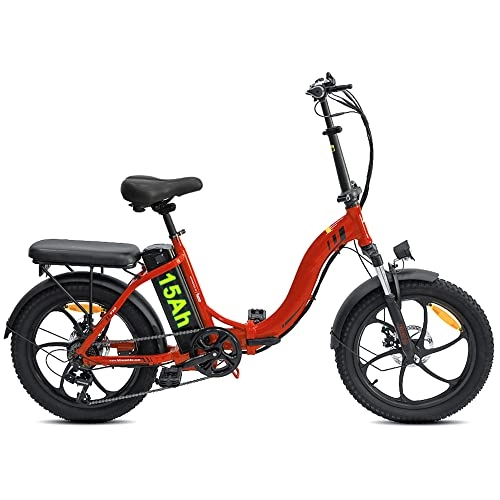 Bicicletas eléctrica : Azkoeesy Pedelec - Neumático para bicicleta eléctrica (20 pulgadas, 250 W, 36 V, 15 Ah, hasta 55-120 km, máx. 150 kg), color rojo