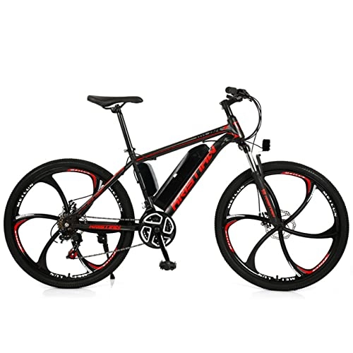 Bicicletas eléctrica : AZXV Bicicleta eléctrica de montaña, 21 velocidades de suspensión Completa Dual Dual Discus Bike Bicicleta DE MONTAÑA, Asiento Ajustable, RIGIDO HARDTTAIL, Bicicleta DE M Black red-36V350W10AH