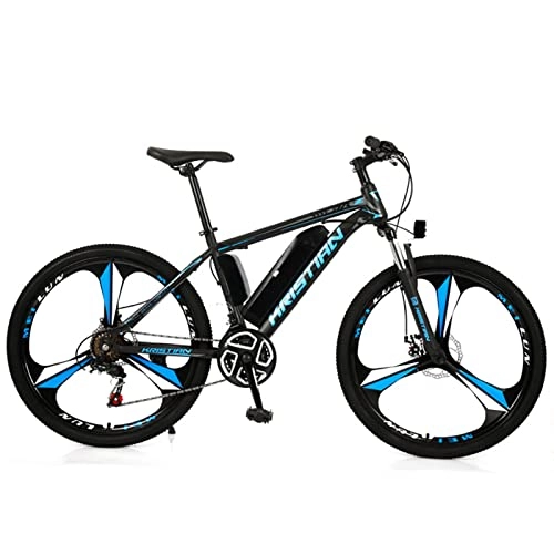 Bicicletas eléctrica : AZXV Bicicleta eléctrica de montaña, Bicicleta de montaña de 21 velocidades de 26 Pulgadas, Frenos de Doble Disco de suspensión, Asiento Ajustable, Bicicleta rígida, MTB Black blue-36V350W10AH