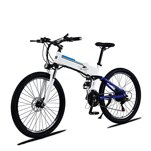 Bicicletas eléctrica : BAHAOMI Bicicleta Eléctrica 27, 5" 21 velocidades Bicicleta de montaña eléctrica Plegable para Adultos 3 Modos de Trabajo E-Bike Sistema de Doble absorción de Impactos, White Blue, 48V 500W 9AH