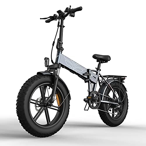 Bicicletas eléctrica : BAHAOMI Bicicleta Eléctrica 48V 12.8Ah Batería De Litio Extraíble Snow Ebike 20 X 4.0 Neumáticos De Grasa Todo Terreno Bicicleta De Montaña Eléctrica Plegable para Adultos, Gris