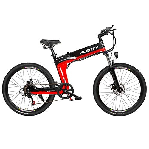 Bicicletas eléctrica : BAIYIQW Bicicletas Electricas De Paseo 3 Modos de conducción / Peso 19kg, Cojinete de Carga 140kg (26in) / Motor 350W de Alta Velocidad / 48VA Batería de Litio, Rojo, 48V / 5AH / 480WH / 90km