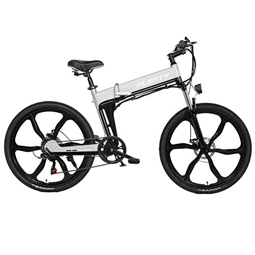 Bicicletas eléctrica : BAIYIQW Bicis Electricas Mujer Ebike para Adulto (26 Pulgadas) 3 Modos de conducción / Motor de Alta Velocidad de 350 W / batería de Litio de 48 VA / Peso 19 kg, Carga 140 kg, Plata, 48V / 12.8AH / 120km