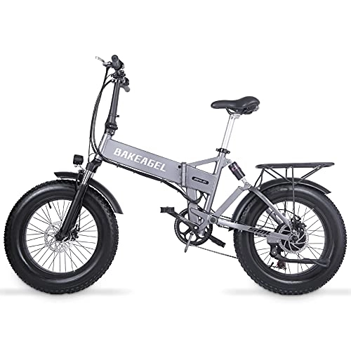 Bicicletas eléctrica : BAKEAGEL Bicicleta Plegable para Adultos de 20 Pulgadas, Bicicleta Eléctrica con Batería de Iones de Litio Extraíble y Portaequipajes Trasero, Bicicleta de 7 Velocidades de Ciudad