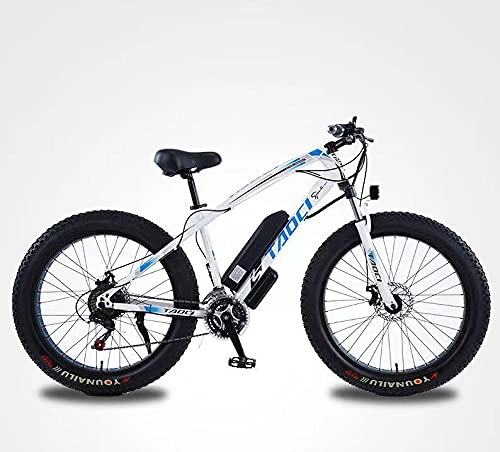 Bicicletas eléctrica : Batería de litio Bicicleta de velocidad variable Assist Long Endurance Snowmobile Adulto Mountain Bike (Blanco)