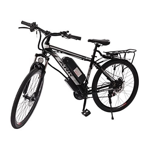 Bicicletas eléctrica : Bathrena Bicicletas eléctricas de 26 pulgadas, 250 W, 25 KM / H, bicicleta eléctrica de 21 velocidades, altura ajustable, capacidad de carga de 130 kg, para hombres y mujeres, con faro LED (negro)