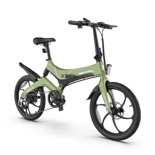 Bicicletas eléctrica : Behumax Bicicleta eléctrica E-Urban 890 Green, Amortiguación Trasera, Motor de 250 W, Plegable, con Faros led y Sistema de Velocidad Ajustable
