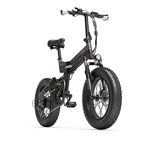 Bicicletas eléctrica : Bezior Electric Bike XF200 para Adultos, plegpleg20 x 4.0 Fat Tire Bicicleta eléctrica, 48V 15Ah batería de Litio extraíble, Bicicleta de montaña eléctrica, Horquilla de suspensión