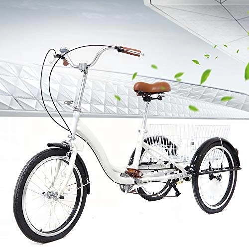 Bicicletas eléctrica : Bicicleta de 3 ruedas de 20 pulgadas, para adultos, triciclo para personas mayores, triciclo con cesta de aleación de aluminio, con cesta para la compra para adultos y personas mayores (blanco)