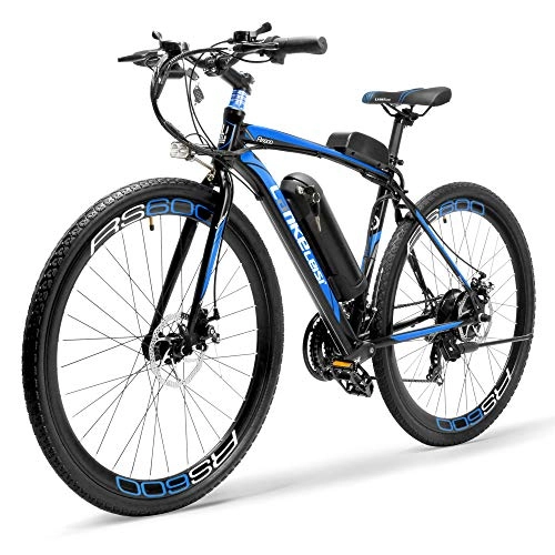 Bicicletas eléctrica : Bicicleta de carretera elctrica de batera grande 700C 720WH, diseo de cuerpo de aleacin de aluminio en forma de superficie de sustentacin, con motor potente de 300W (Azul negro, Actualizado)