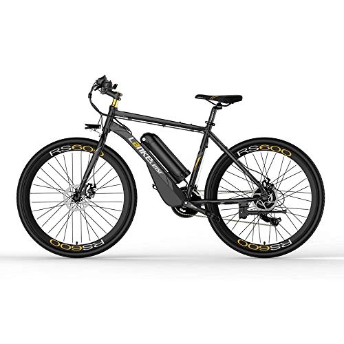 Bicicletas eléctrica : Bicicleta de carretera eléctrica de batería grande 700C 720WH, diseño de cuerpo de aleación de aluminio en forma de superficie de sustentación, con motor potente de 300W (Gris negro, Actualizado)