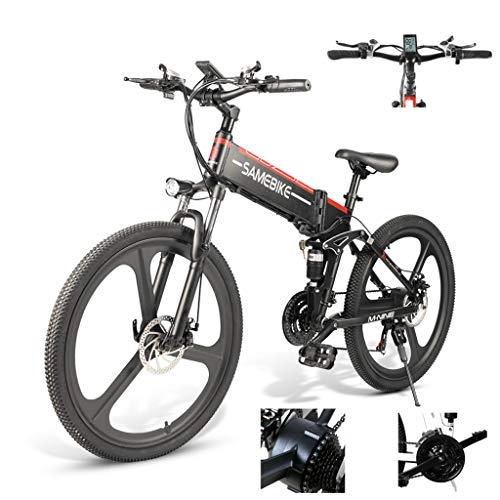 Bicicletas eléctrica : Bicicleta De Montaa Elctrica Bicicleta Plegable con Batera Extrable De Iones De Litio De Gran Capacidad 48V, Bicicleta Elctrica De 21 Velocidades Y Tres Modos De Trabajo, Negro