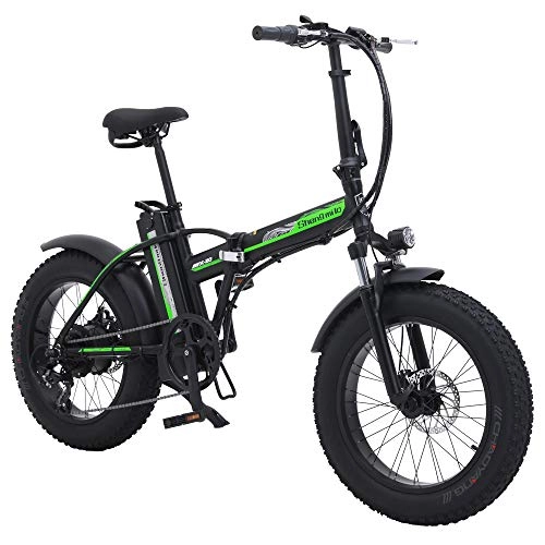 Bicicletas eléctrica : Bicicleta de montaña eléctrica 500W*48V*15Ah 20Inch Bicicleta de Ciudad Plegable eléctrica de 7 velocidades Shimano con Pantalla LCD y Rueda integrada para Adultos (Verde (neumático de radios))
