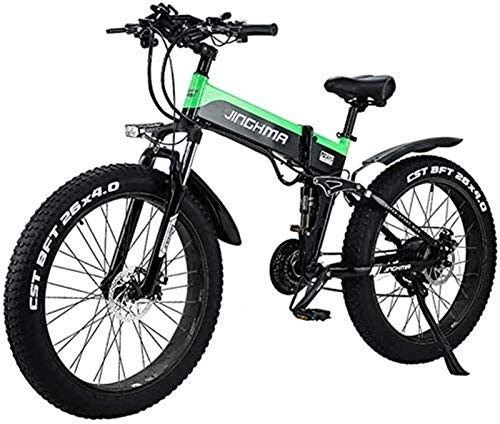 Bicicletas eléctrica : Bicicleta de montaña eléctrica Bicicleta eléctrica plegable para adultos de 26 pulgadas 48V 500W 12.8AH Diseño de batería oculta, adecuada para 21 palancas de cambio y tres modos de trabajo (Color: Ve