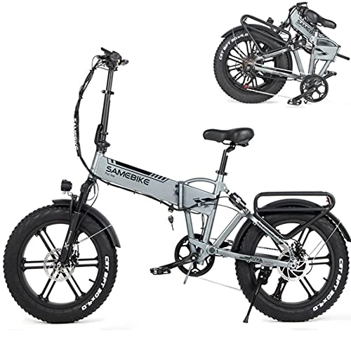 Bicicletas eléctrica : Bicicleta de Montaña Eléctrica de 20Pulgadas, Bicicleta Eléctrica Plegable, Motor de 400W hasta 25 Km / h, Batería De Lones De Litio De 48V 10Ah, Bici Electrica con Pedales para Adulto, Silver