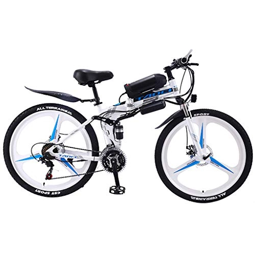 Bicicletas eléctrica : Bicicleta de montaña eléctrica de 26 pulgadas con batería extraíble de iones de litio (36V8AH350W), 3 modos de trabajo, bicicleta eléctrica de 21 / 27 velocidades (rueda de radios / rueda integrada), blanc