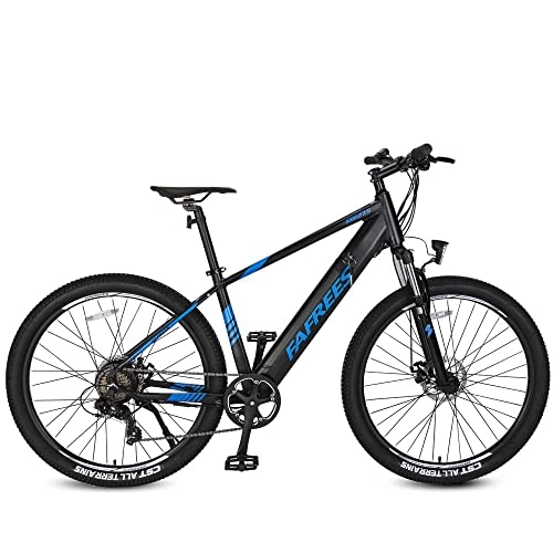 Bicicletas eléctrica : Bicicleta de montaña eléctrica Pedelec MTB de 27, 5 pulgadas, motor trasero Shimano 7S de 250 W, frenos de disco, bicicleta eléctrica con horquilla de suspensión de 80 KM, homologación CE (azul)