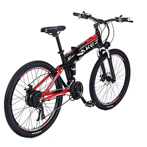 Bicicletas eléctrica : Bicicleta de montaña eléctrica Plegable de 500W para Adultos 48V 9AH Batería de E-Bike, Bici eléctrica de neumático Grueso de 27.5"con 21 velocidades Profesionales Red