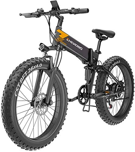 Bicicletas eléctrica : Bicicleta de montaña eléctrica plegable para adultos con llantas gruesas, batería de litio de 48 V 10 Ah, bicicletas de nieve para playa todo terreno, bicicleta eléctrica urbana de aleación de alumini