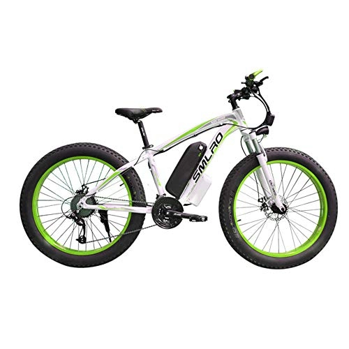Bicicletas eléctrica : Bicicleta elctrica de 26 pulgadas neumtico gordo bicicleta elctrica playa bicicleta elctrica fresca con batera de iones de litio 48V 13AH-verde