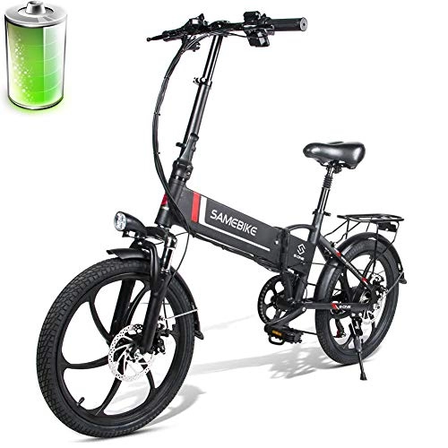 Bicicletas eléctrica : Bicicleta Elctrica de Montaa 20", E-Bike Plegable para Adulto con Motor Sin Escobillas 350W y Batera de Litio 48V 10.4Ah, Sistema de Transmisin de 7 Velocidad, Negro