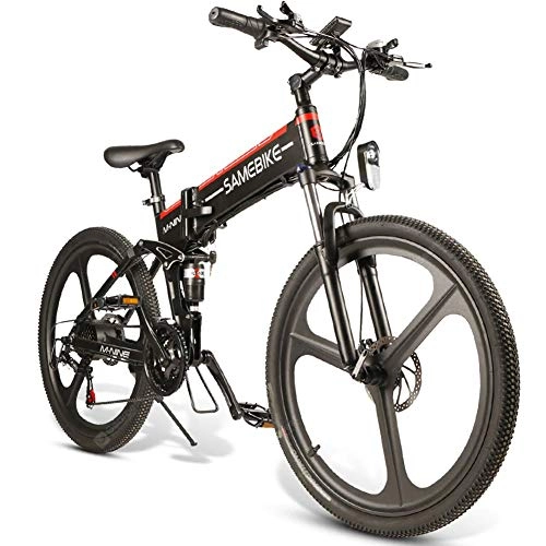 Bicicletas eléctrica : Bicicleta elctrica Montaa 26 Pulgadas para Adulto, Ebike Plegable con Motor Sin Escobillas 350W y Batera de Litio 48V 10.4Ah, Velocidad 21