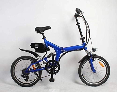 Bicicletas eléctrica : Bicicleta elctrica mvil 350W 36V 8.8AH 20'x2.125 Bicicleta Plegable 7 velocidades Shimano Derailluer Bicicleta Sistema de Freno de Disco mecnico (Azul)
